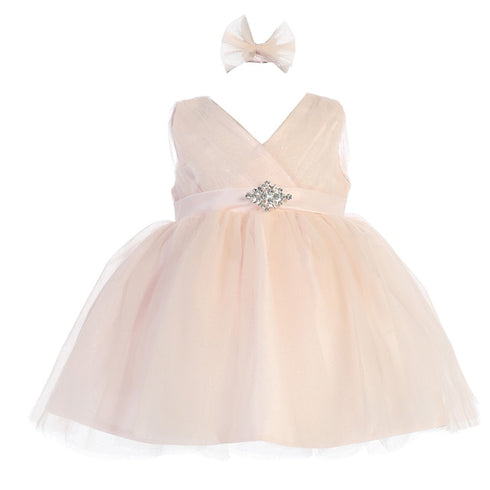 Baby Girls Satin Sash Pleated Tulle Flower Girl Dress 6-24M